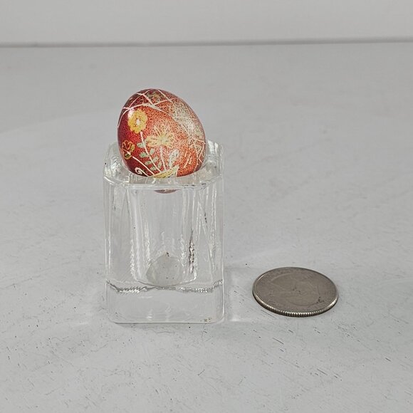 Hand-Painted Ukraine Red Floral Egg With Clear Glass Stand - Picture 5 of 9